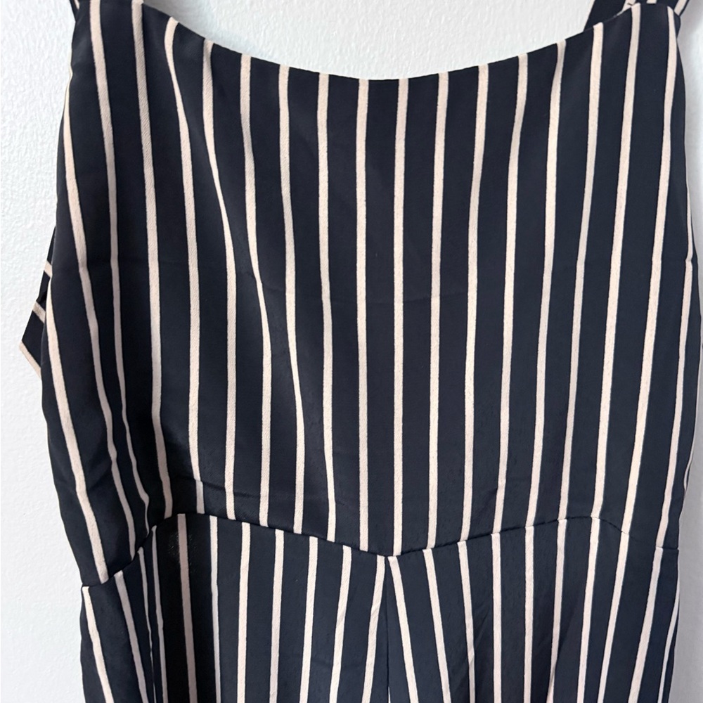 Olivaceous Black Dark Navy and Cream Striped Jumpsuit size Large